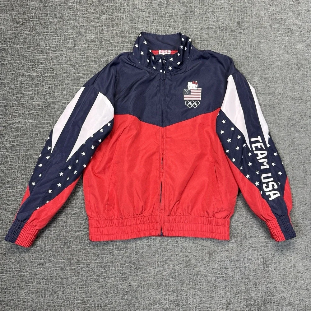 Team USA Jacket Youth L 10/12 Red Blue Hello Kitty Olympics Zip Windbreaker